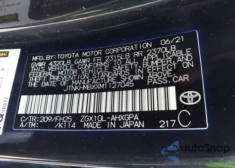 2021 Toyota C-Hr Nightshade Edition from USA, damaged, VIN JTNKHMBXXM1127045